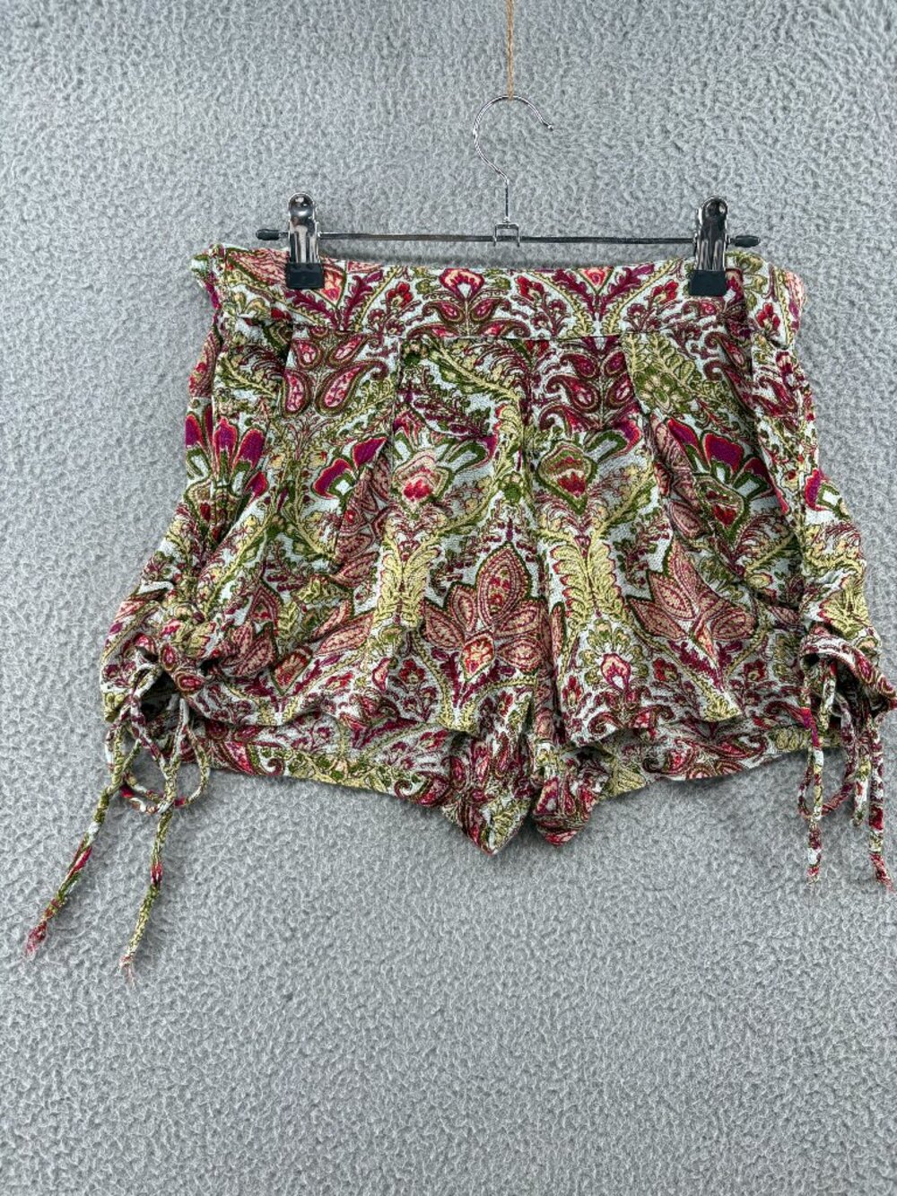 RAGA Paisley Boho Ruched Tie Side Shorts XS - Picture 3 of 13